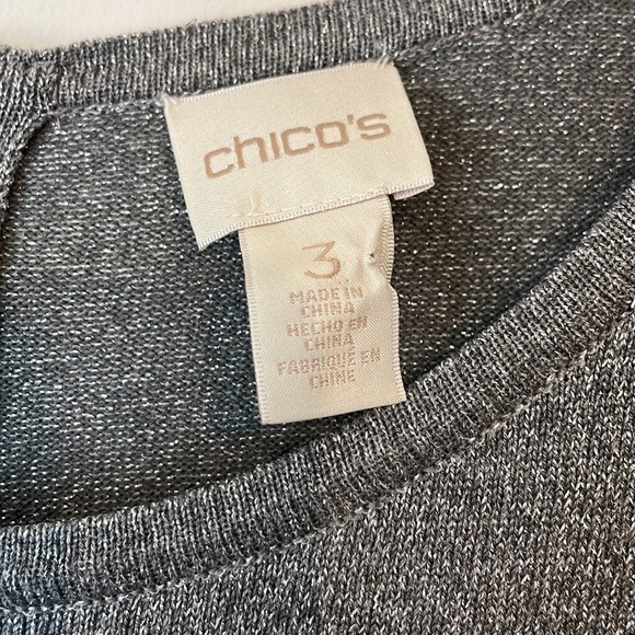 Chico’s Women’s Long Sleeve Glittery Silver Crewneck Blouse XL - Picture 4 of 7